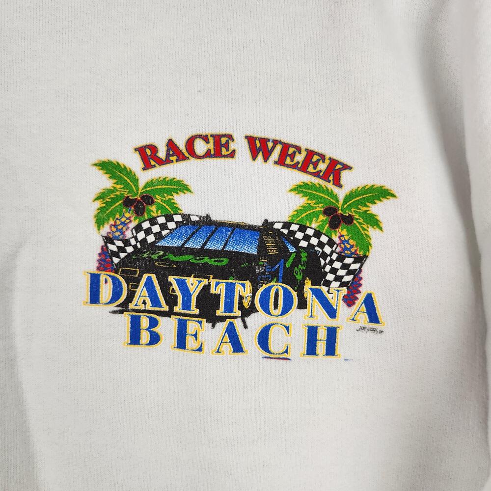Vintage Daytona Beach Race Week Sweatshirt Mens XL White Car Graphic Crewneck